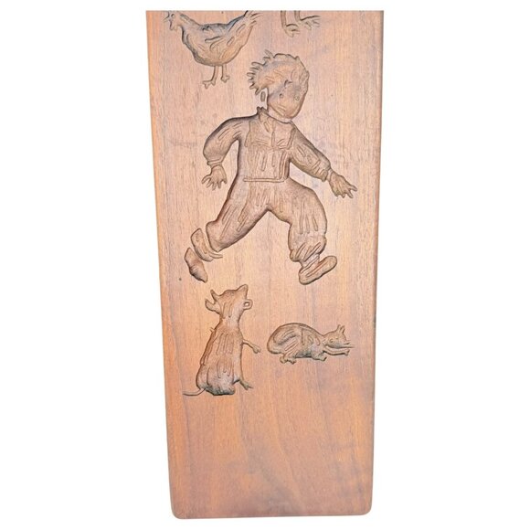 VTG Springerle Double Sided Wood Cookie Mold Press Panel Hangs Fruit Boy Animal - Picture 3 of 10